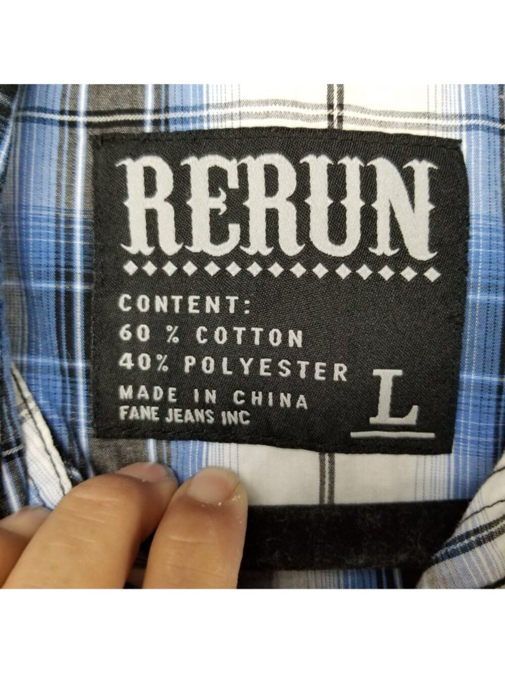 Reruns Shirt Mens Large Blue Plaid Button Up Long Sleeve - Picture 2 of 11